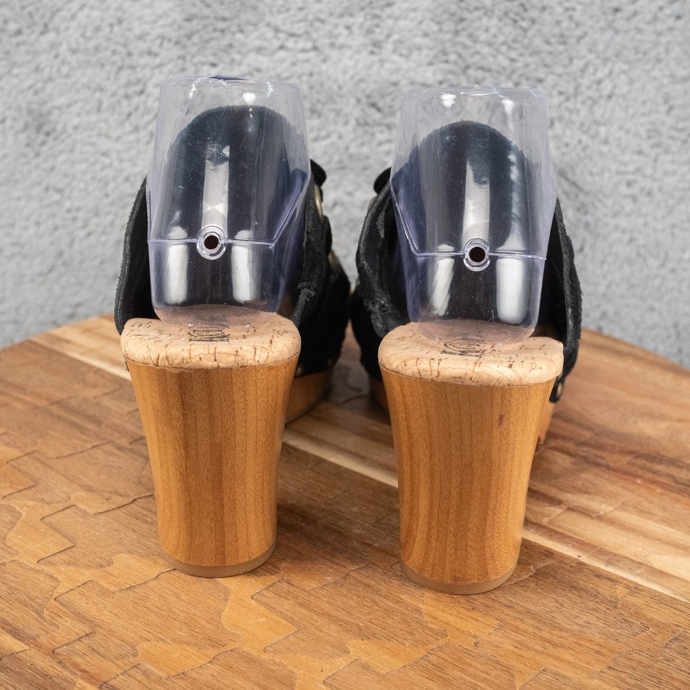 Korks Woodley Black Suede Boho Wooden Platform Clogs Mules Size 10 - Picture 4 of 6